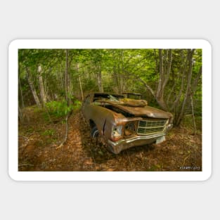 Abandoned Junker in the Woods Sticker